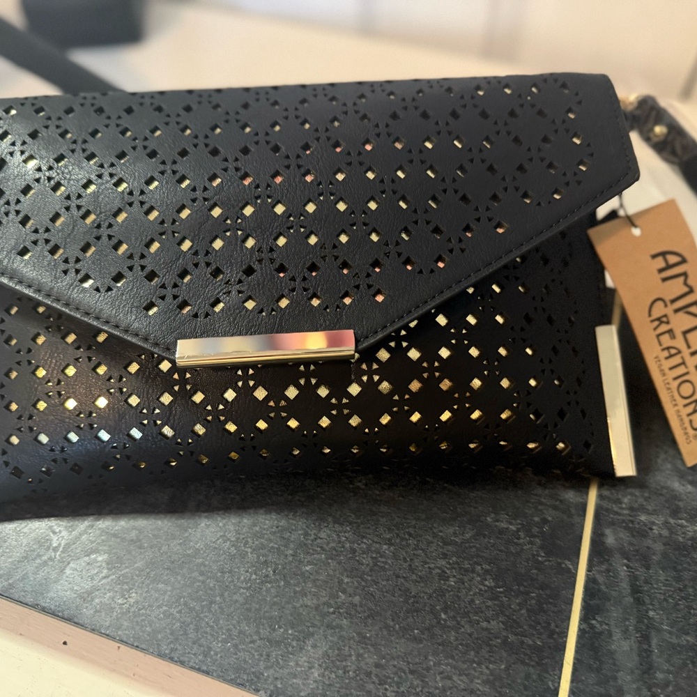 Black Quilted Clutch with Playful Pattern